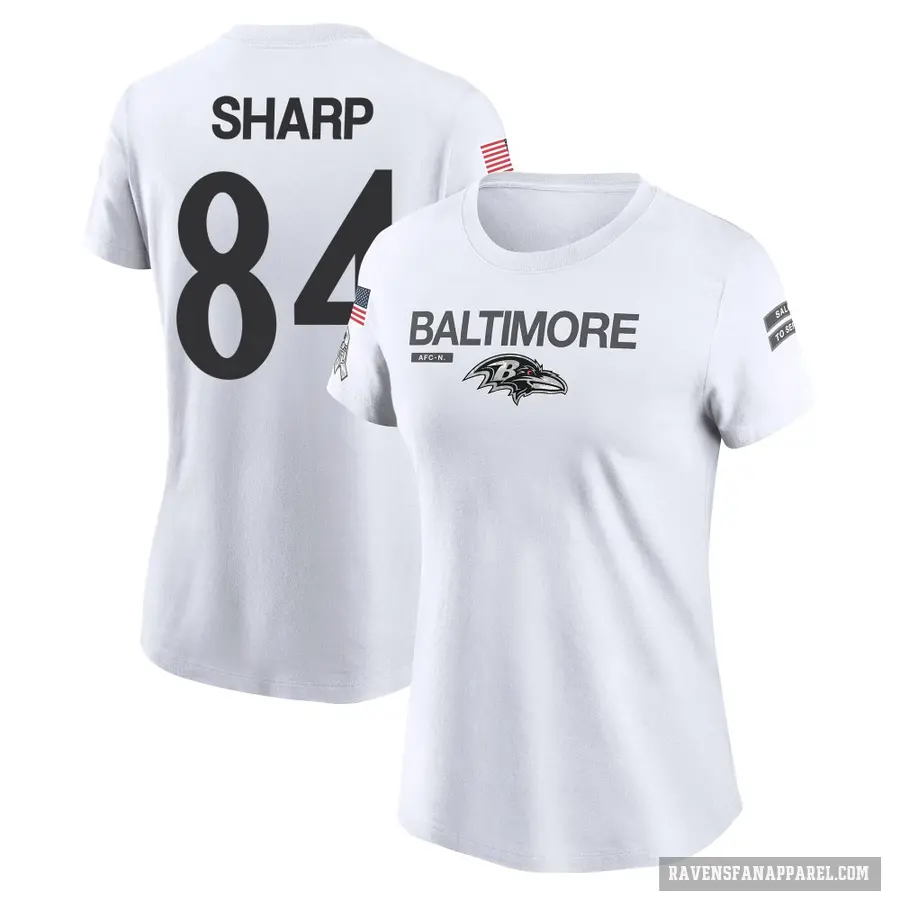 Women's ＃84 Riley Sharp Baltimore Ravens White 2024 Salute to Service Performance T-Shirt