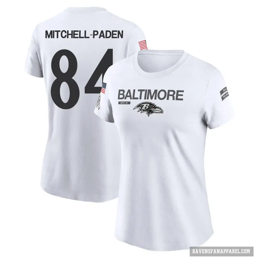 Women's ＃84 Zaire Mitchell-Paden Baltimore Ravens White 2024 Salute to Service Performance T-Shirt