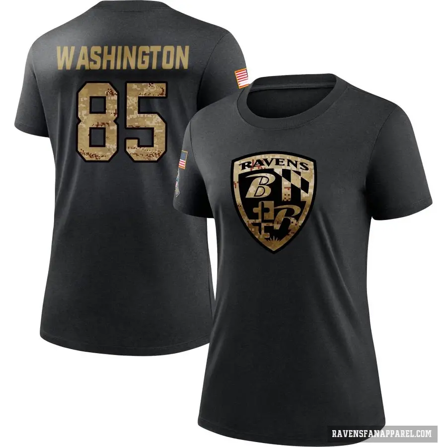 Women's ＃85 Scotty Washington Baltimore Ravens Black 2020 Salute To Service Performance T-Shirt