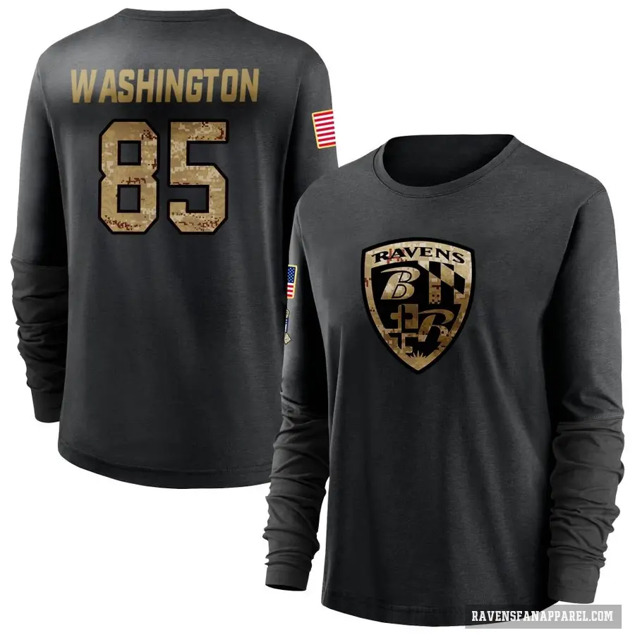 Women's ＃85 Scotty Washington Baltimore Ravens Black 2020 Salute To Service Sideline Performance Long Sleeve T-Shirt