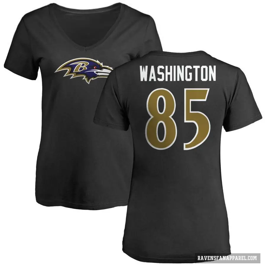 Women's ＃85 Scotty Washington Baltimore Ravens Black Logo Slim Fit T-Shirt