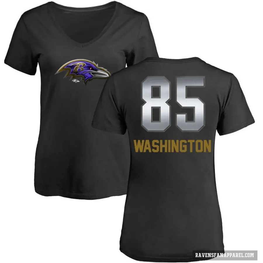 Women's ＃85 Scotty Washington Baltimore Ravens Black Midnight Mascot T-Shirt