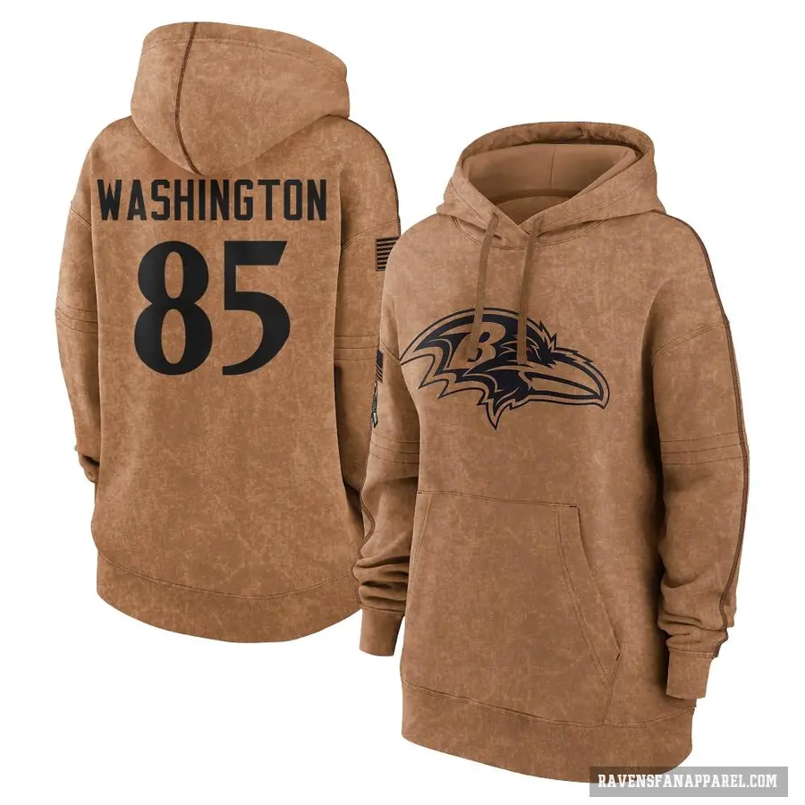 Women's ＃85 Scotty Washington Baltimore Ravens Brown 2023 Salute To Service Pullover Hoodie