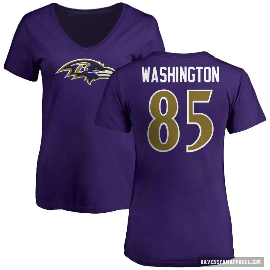 Women's ＃85 Scotty Washington Baltimore Ravens Purple Logo V-Neck T-Shirt