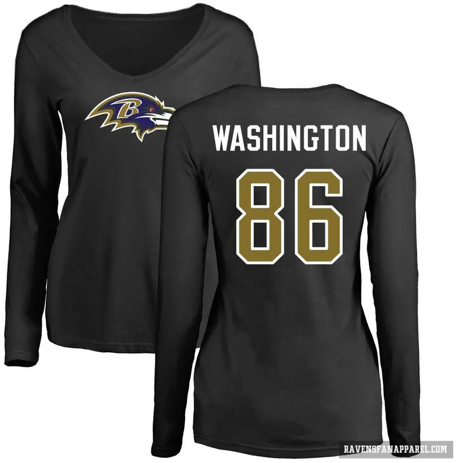 Women's ＃86 Isaiah Washington Baltimore Ravens Black Logo Slim Fit Long Sleeve T-Shirt