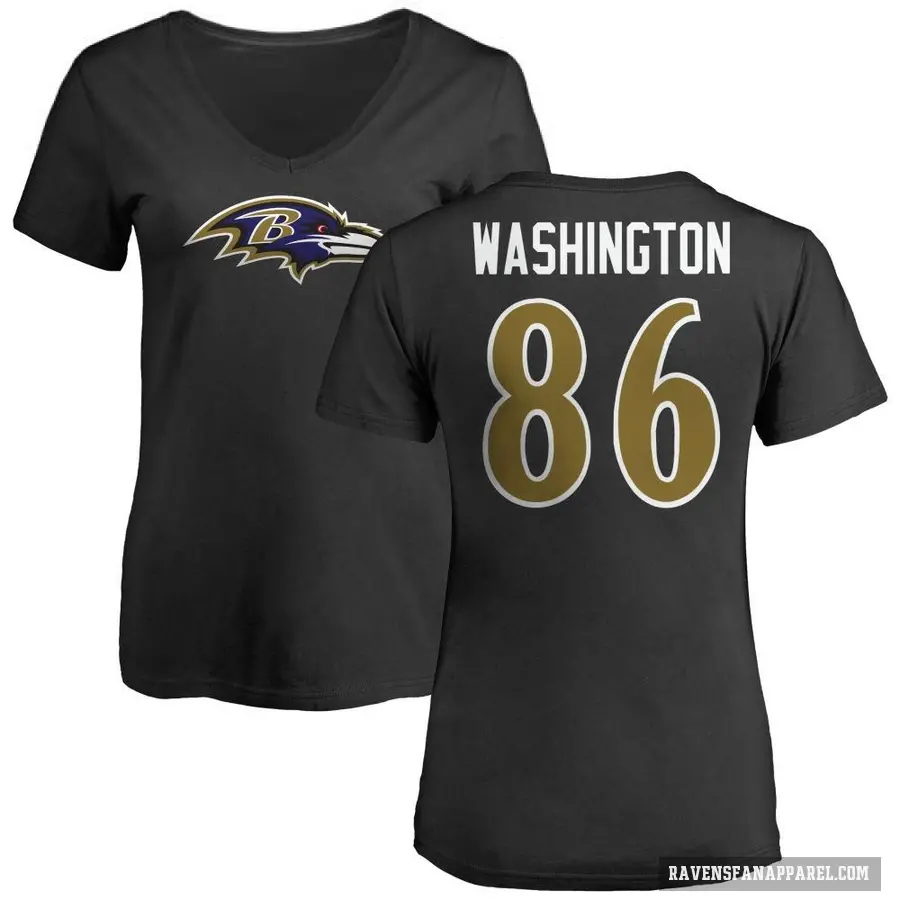 Women's ＃86 Isaiah Washington Baltimore Ravens Black Logo Slim Fit T-Shirt