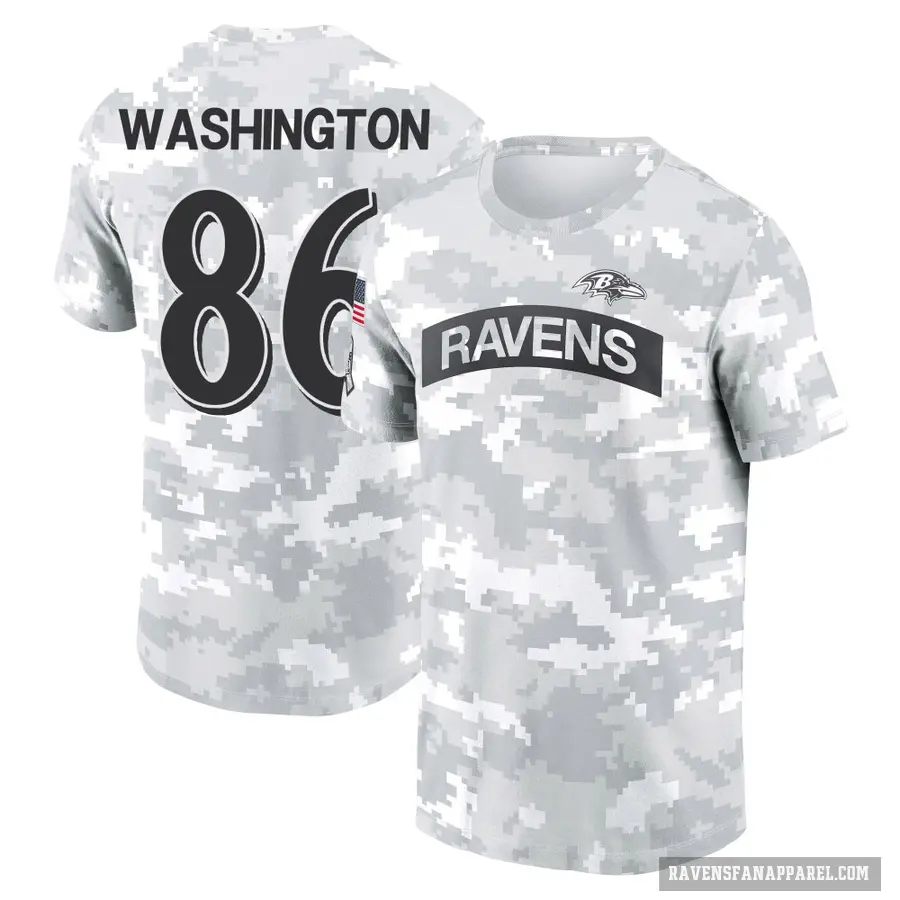 Women's ＃86 Isaiah Washington Baltimore Ravens Camo Arctic 2024 Salute to Service Long Sleeve T-Shirt