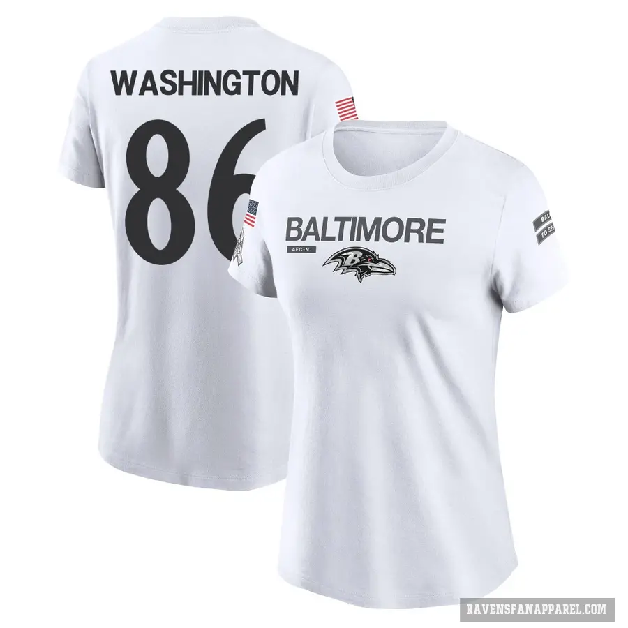 Women's ＃86 Isaiah Washington Baltimore Ravens White 2024 Salute to Service Performance T-Shirt