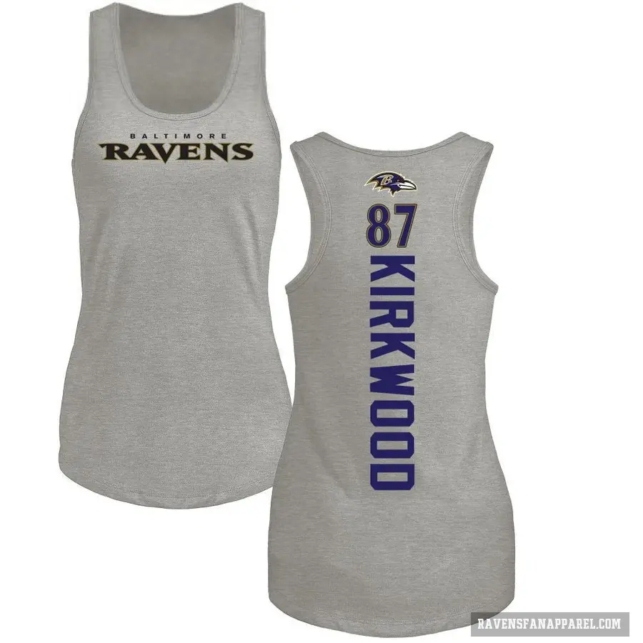 Women's ＃87 Keith Kirkwood Baltimore Ravens Ash Backer Tank Top