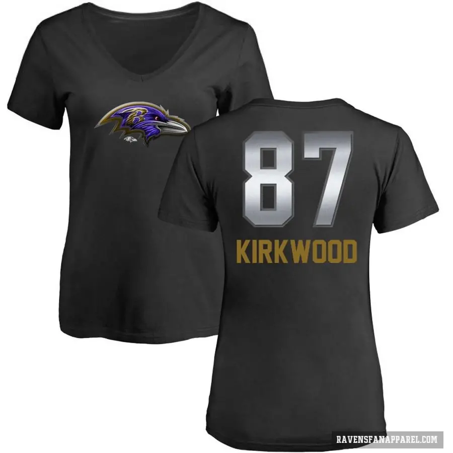 Women's ＃87 Keith Kirkwood Baltimore Ravens Black Midnight Mascot T-Shirt