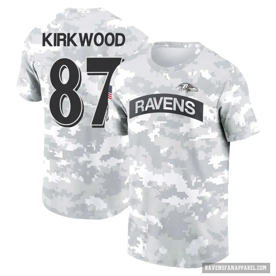 Women's ＃87 Keith Kirkwood Baltimore Ravens Camo Arctic 2024 Salute to Service Long Sleeve T-Shirt