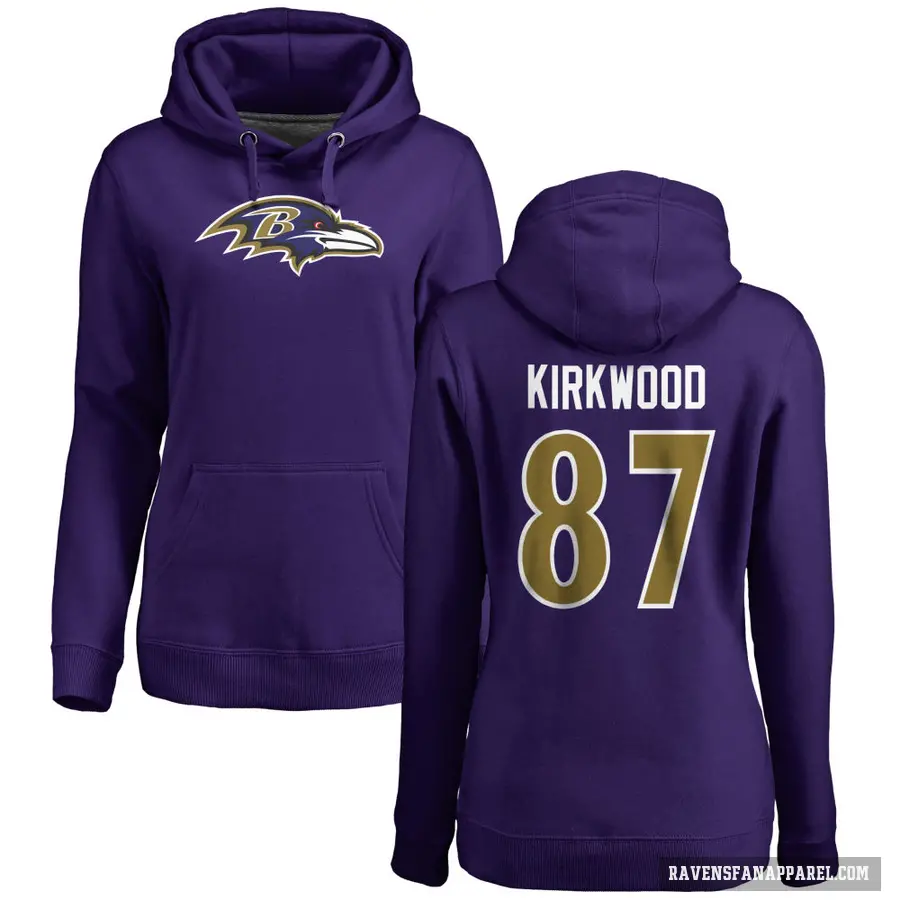 Women's ＃87 Keith Kirkwood Baltimore Ravens Purple Pro Line by Branded Name & Number Logo Pullover Hoodie