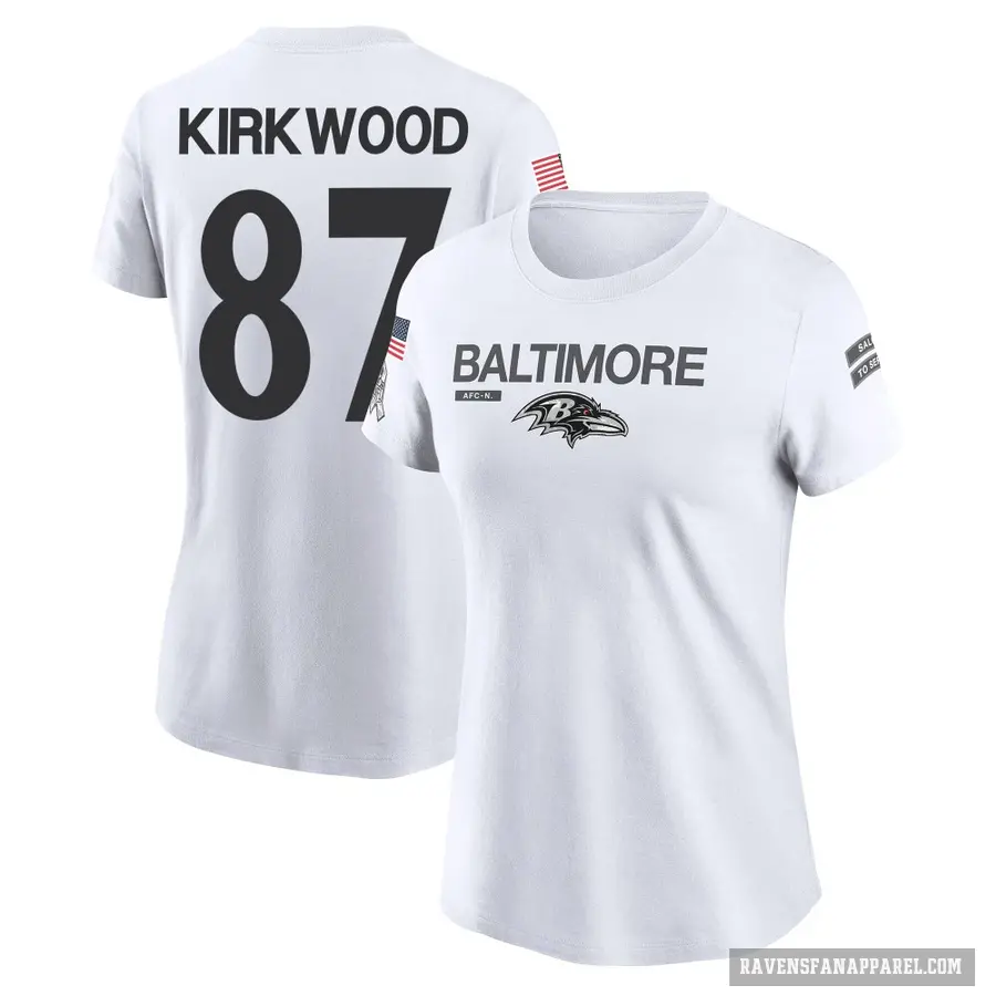 Women's ＃87 Keith Kirkwood Baltimore Ravens White 2024 Salute to Service Performance T-Shirt