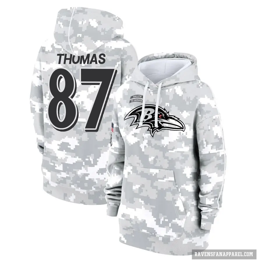 Women's ＃87 Mike Thomas Baltimore Ravens Arctic Camo 2024 Salute to Service Club Fleece Pullover Hoodie