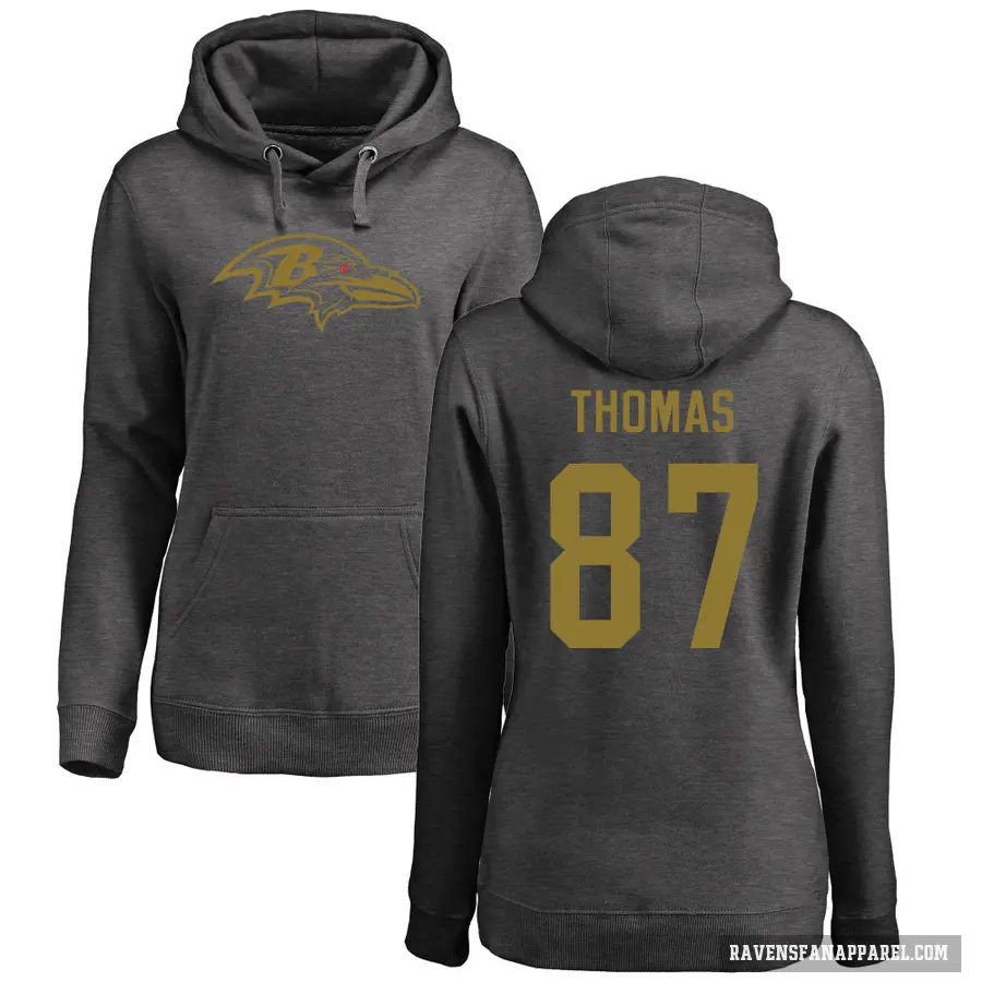 Women's ＃87 Mike Thomas Baltimore Ravens Pro Line by Branded Ash One Color Pullover Hoodie