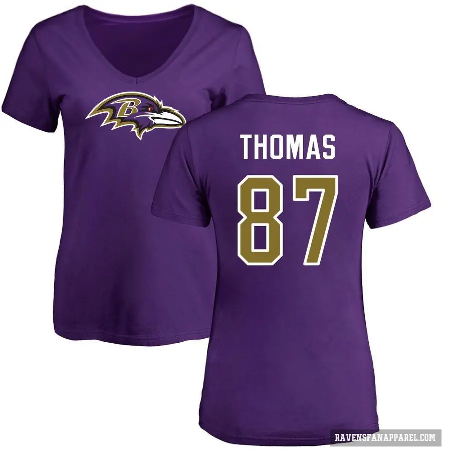 Women's ＃87 Mike Thomas Baltimore Ravens Purple Logo Slim Fit T-Shirt