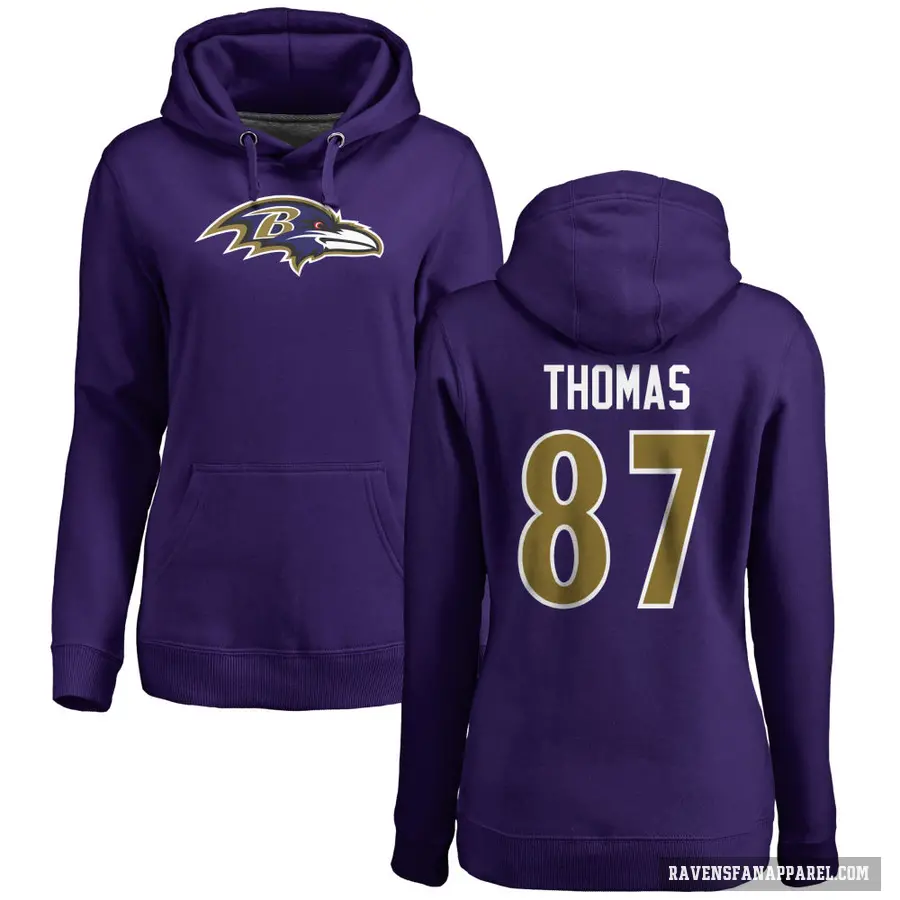 Women's ＃87 Mike Thomas Baltimore Ravens Purple Pro Line by Branded Name & Number Logo Pullover Hoodie