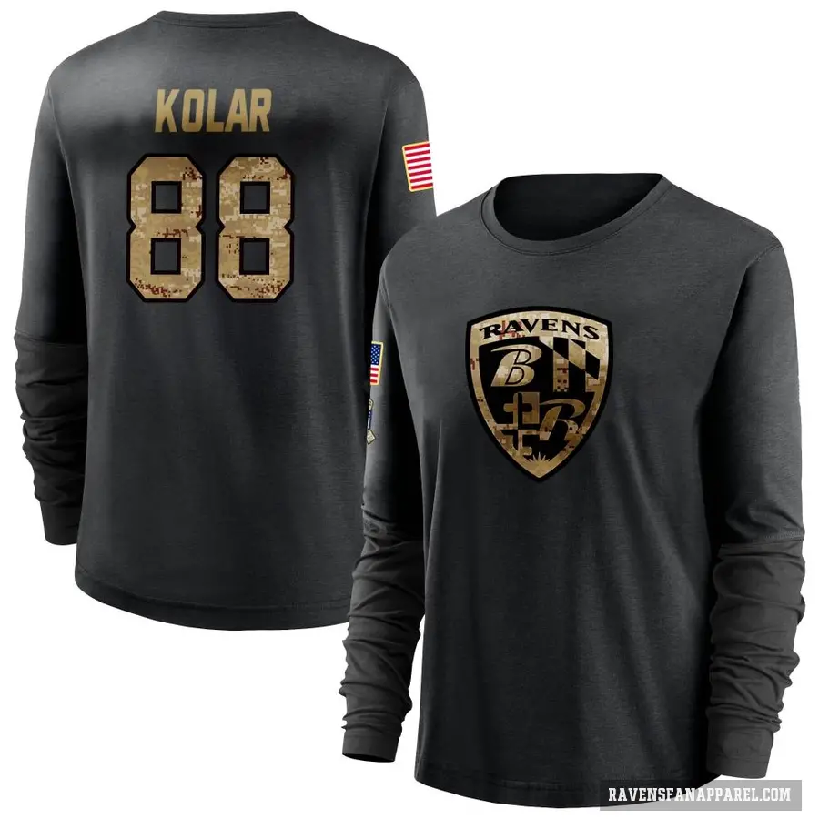 Women's ＃88 Charlie Kolar Baltimore Ravens Black 2020 Salute To Service Sideline Performance Long Sleeve T-Shirt