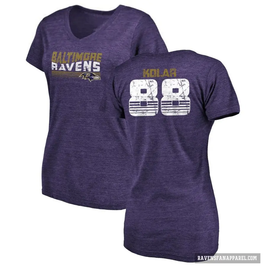 Women's ＃88 Charlie Kolar Baltimore Ravens Purple Retro V-Neck T-Shirt