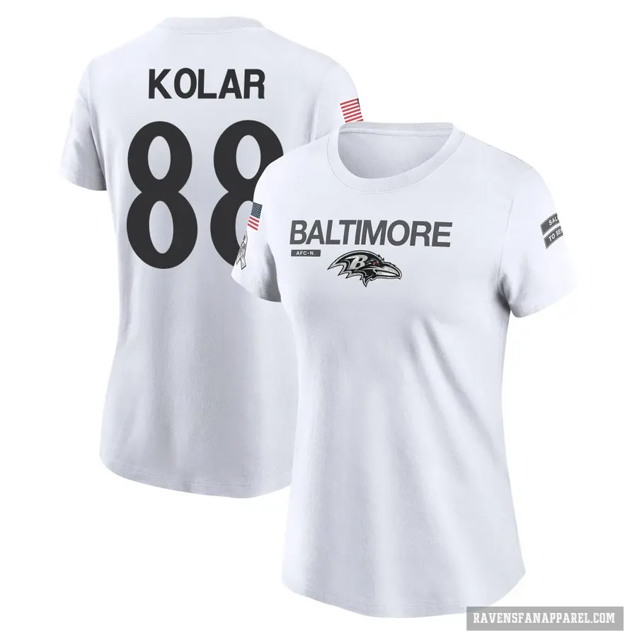 Women's ＃88 Charlie Kolar Baltimore Ravens White 2024 Salute to Service Performance T-Shirt