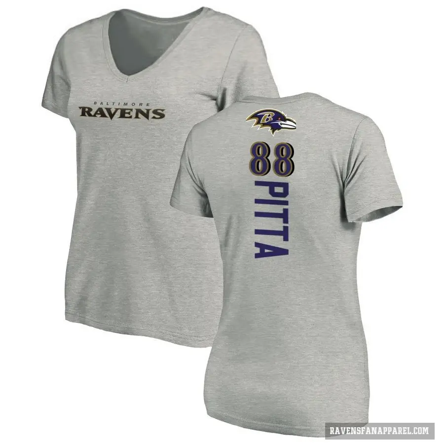 Women's ＃88 Dennis Pitta Baltimore Ravens Ash Backer V-Neck T-Shirt