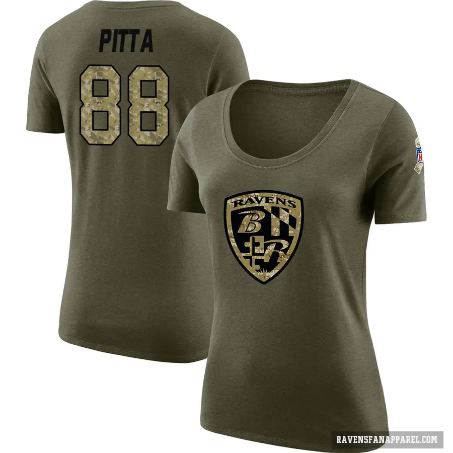 Women's ＃88 Dennis Pitta Baltimore Ravens Olive Salute to Service Scoop Neck T-Shirt