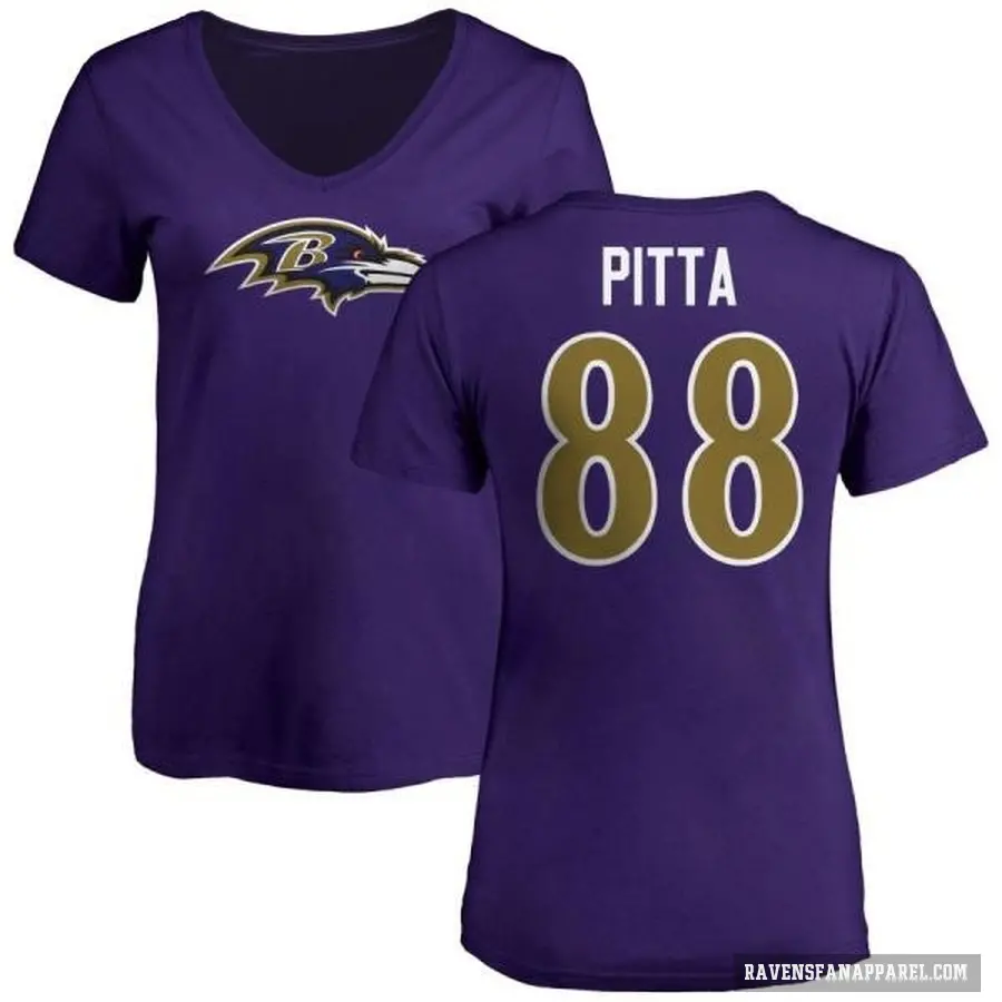 Women's ＃88 Dennis Pitta Baltimore Ravens Purple Logo V-Neck T-Shirt