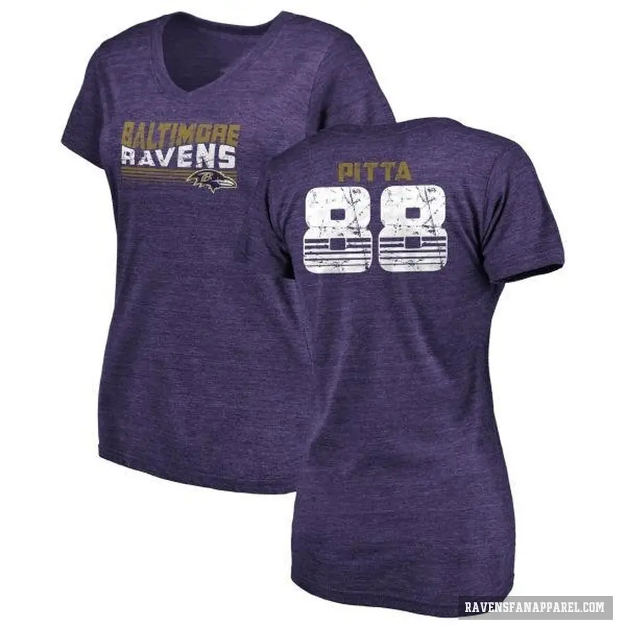 Women's ＃88 Dennis Pitta Baltimore Ravens Purple Retro V-Neck T-Shirt