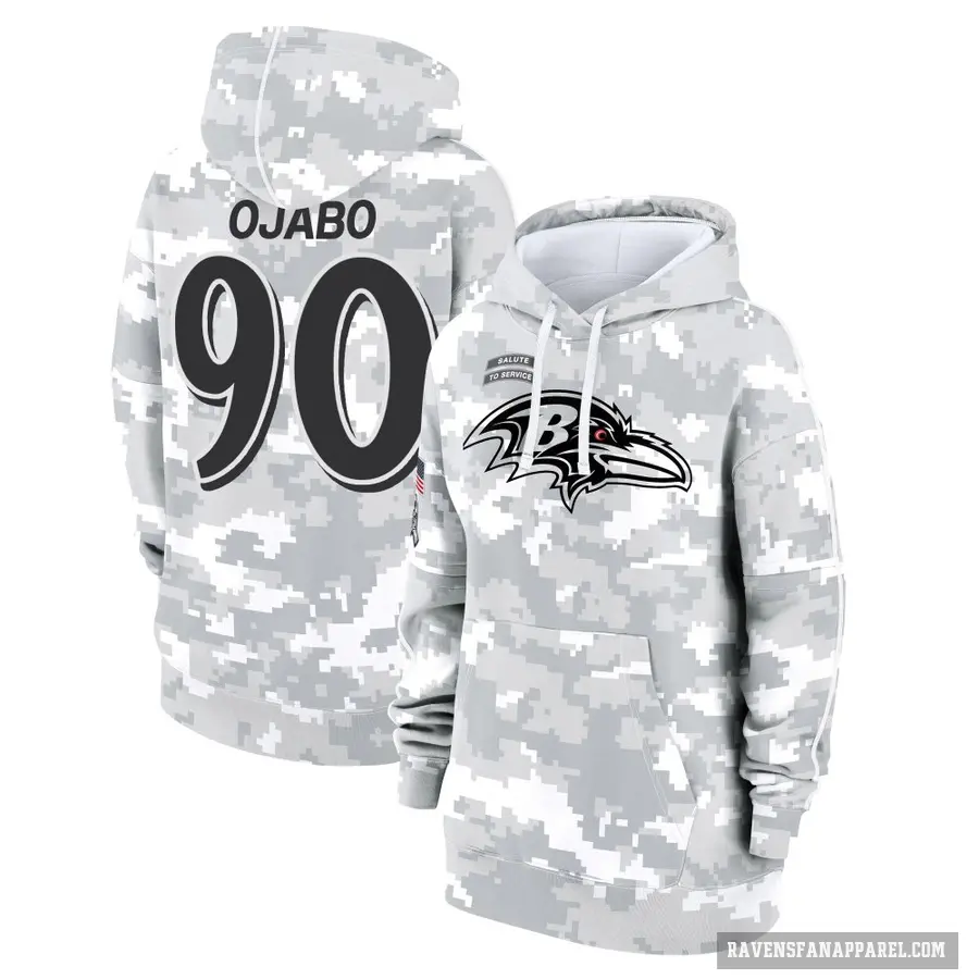 Women's ＃90 David Ojabo Baltimore Ravens Arctic Camo 2024 Salute to Service Club Fleece Pullover Hoodie