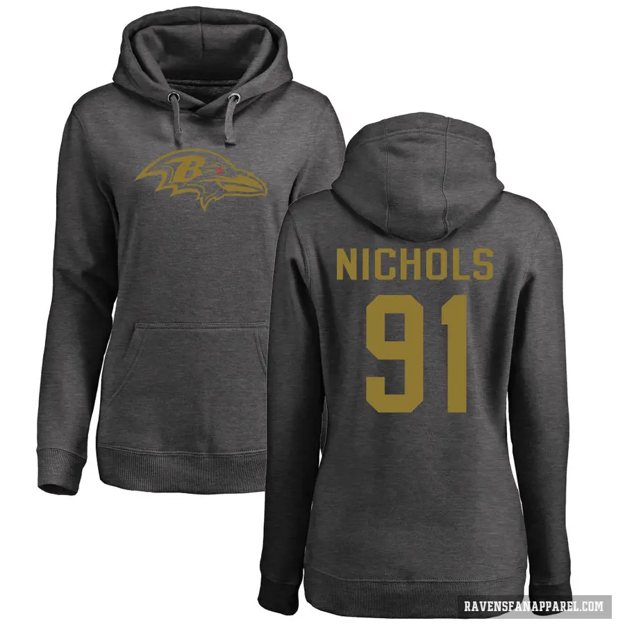 Women's ＃91 Rayshad Nichols Baltimore Ravens Pro Line by Branded Ash One Color Pullover Hoodie