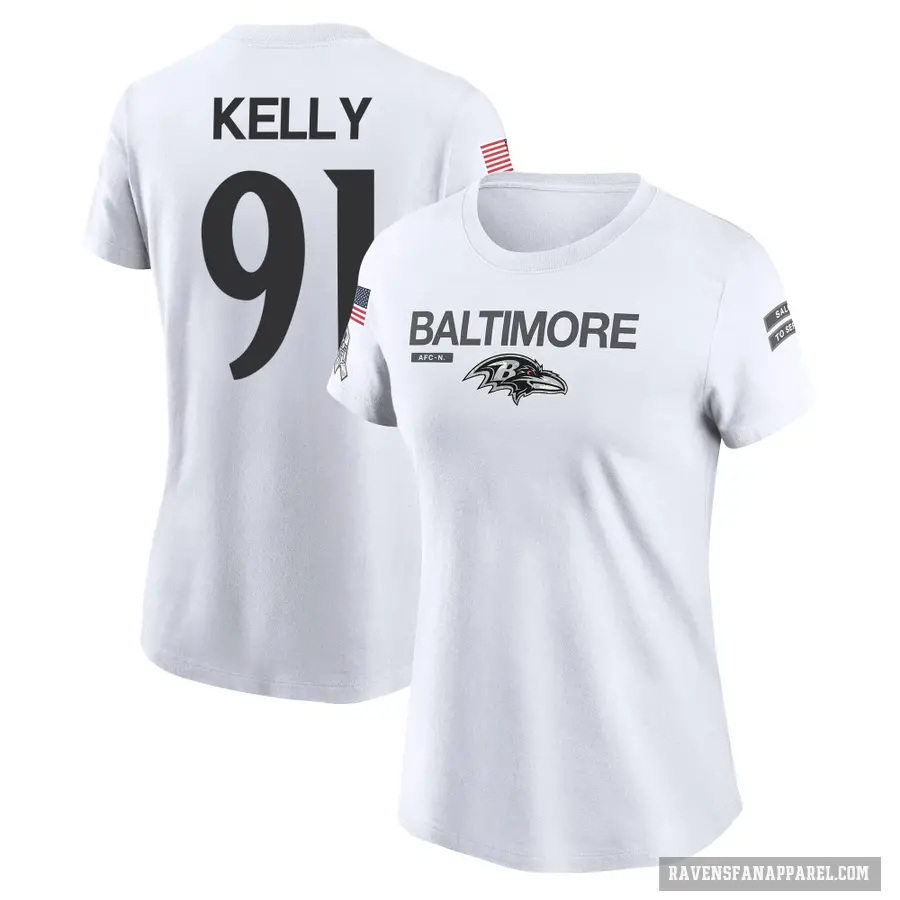 Women's ＃91 Xavier Kelly Baltimore Ravens White 2024 Salute to Service Performance T-Shirt