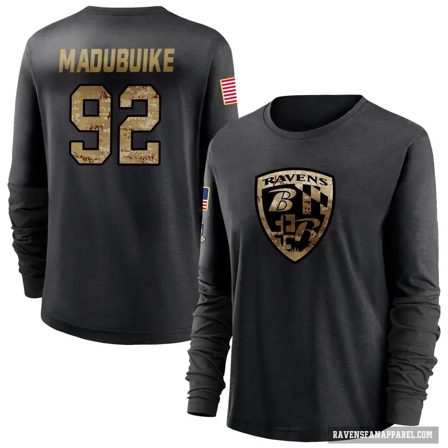 Women's ＃92 Nnamdi Madubuike Baltimore Ravens Black 2020 Salute To Service Sideline Performance Long Sleeve T-Shirt