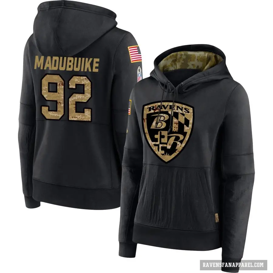 Women's ＃92 Nnamdi Madubuike Baltimore Ravens Black 2020 Salute to Service Sideline Performance Pullover Hoodie