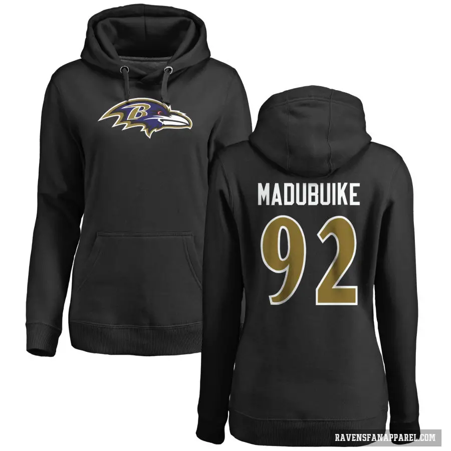 Women's ＃92 Nnamdi Madubuike Baltimore Ravens Black Pro Line Name & Number Logo Pullover Hoodie