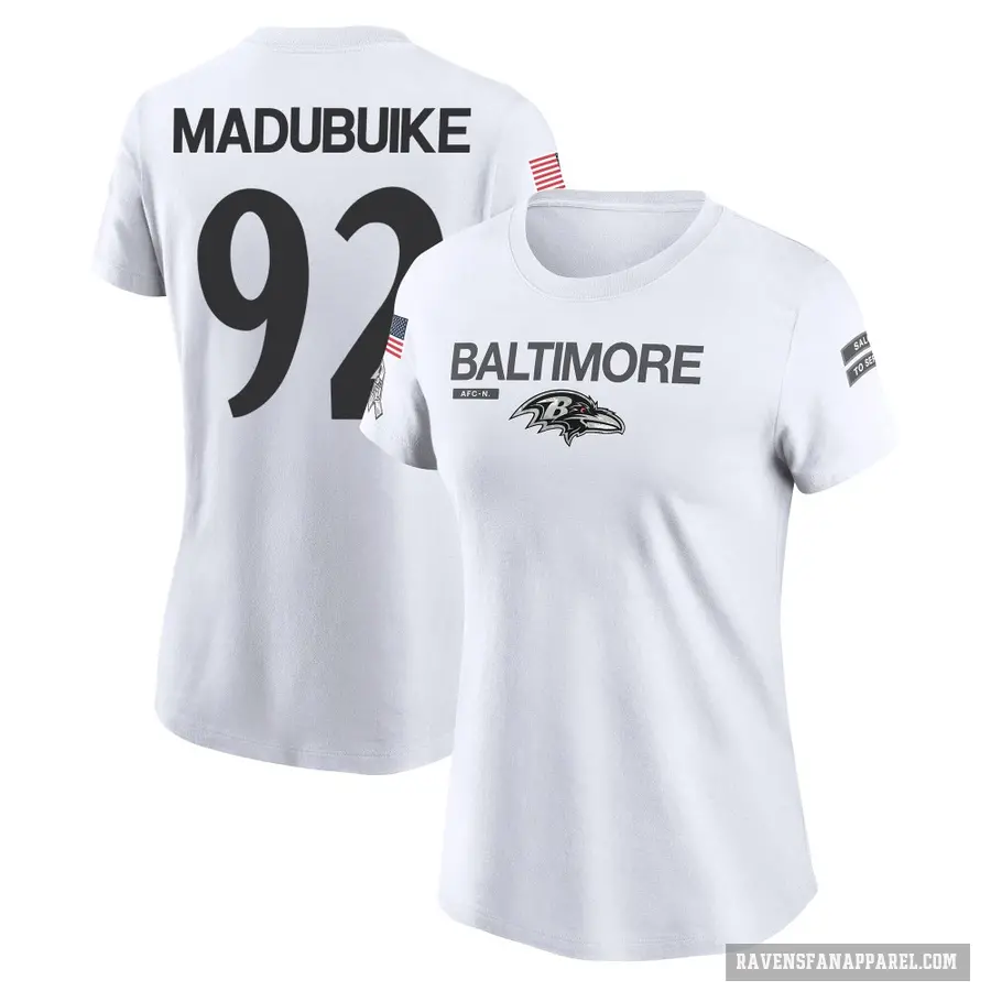 Women's ＃92 Nnamdi Madubuike Baltimore Ravens White 2024 Salute to Service Performance T-Shirt