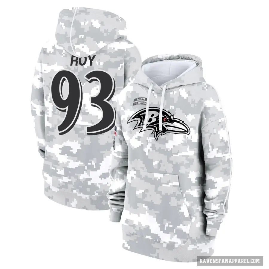 Women's ＃93 Bravvion Roy Baltimore Ravens Arctic Camo 2024 Salute to Service Club Fleece Pullover Hoodie