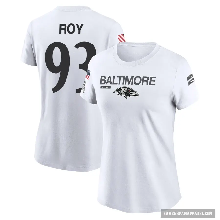 Women's ＃93 Bravvion Roy Baltimore Ravens White 2024 Salute to Service Performance T-Shirt