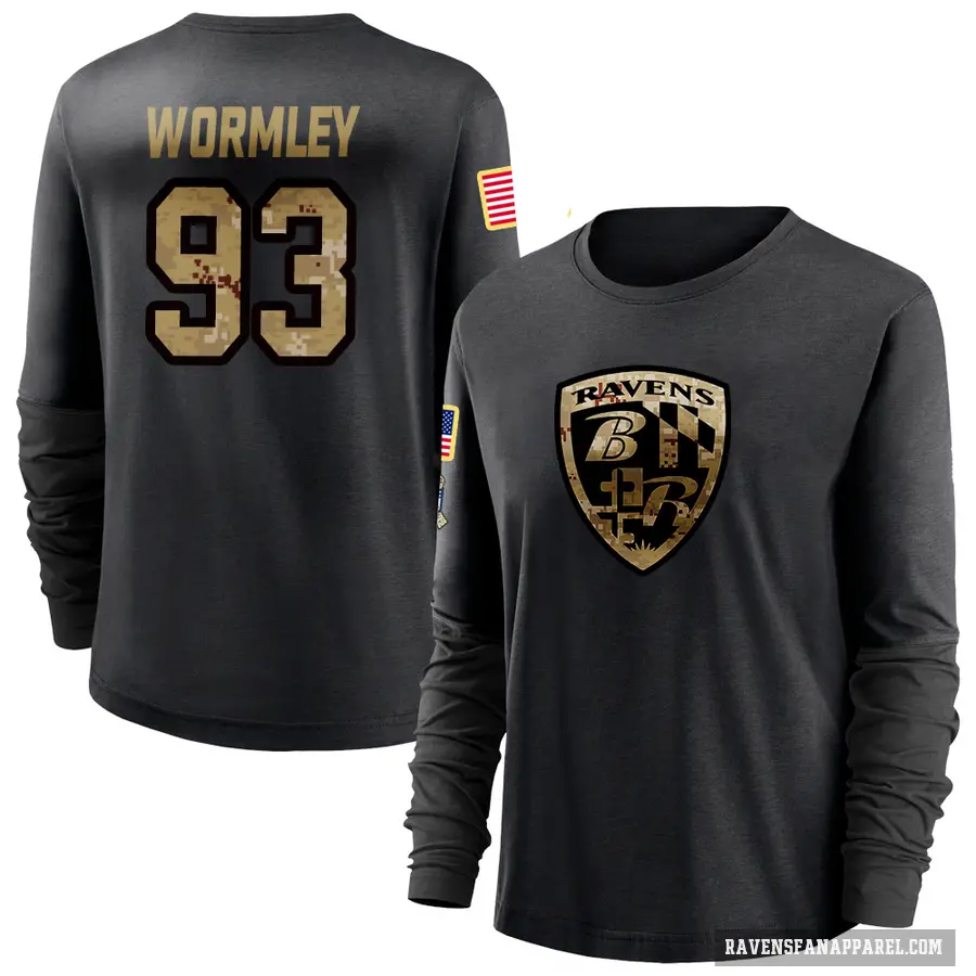 Women's ＃93 Chris Wormley Baltimore Ravens Black 2020 Salute To Service Sideline Performance Long Sleeve T-Shirt