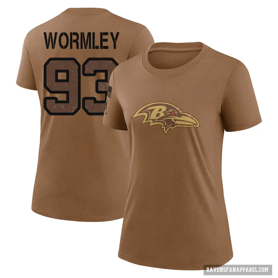 Women's ＃93 Chris Wormley Baltimore Ravens Brown 2023 Salute To Service Performance T-Shirt