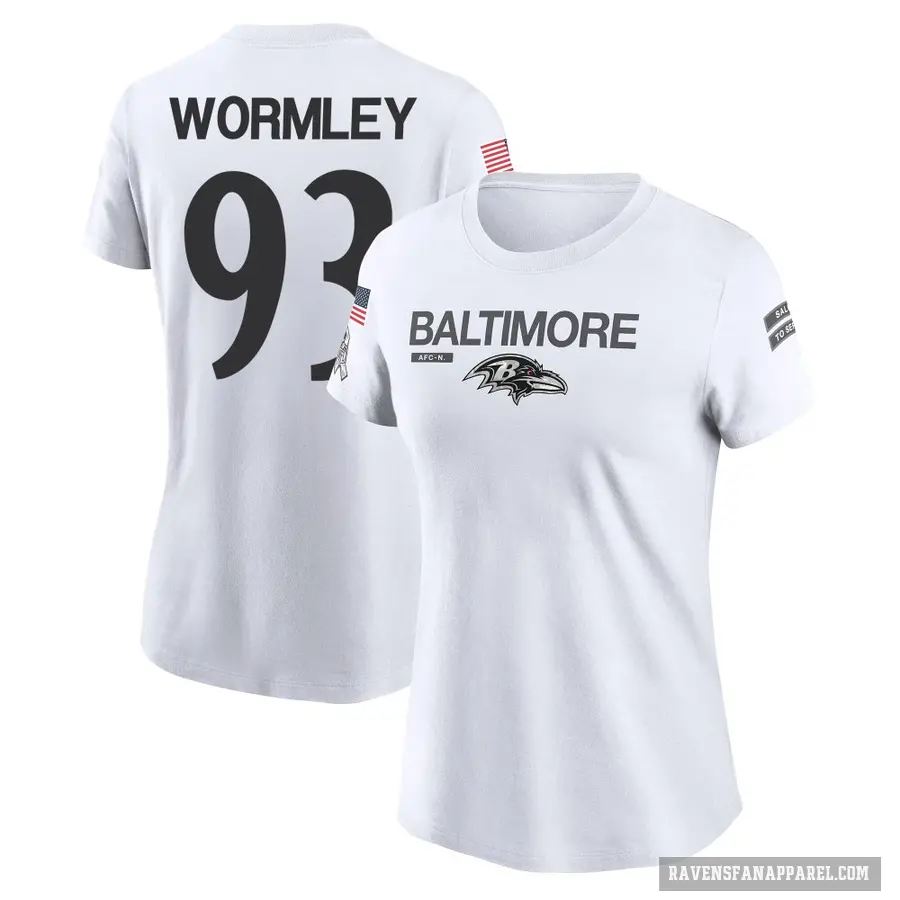 Women's ＃93 Chris Wormley Baltimore Ravens White 2024 Salute to Service Performance T-Shirt