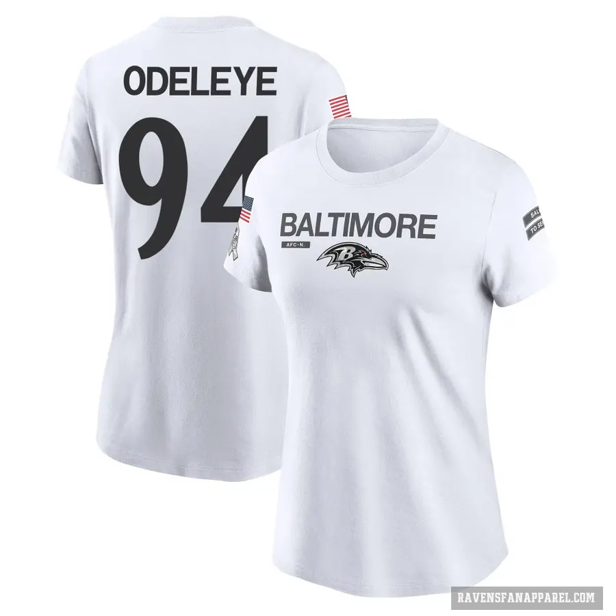 Women's ＃94 Adedayo Odeleye Baltimore Ravens White 2024 Salute to Service Performance T-Shirt