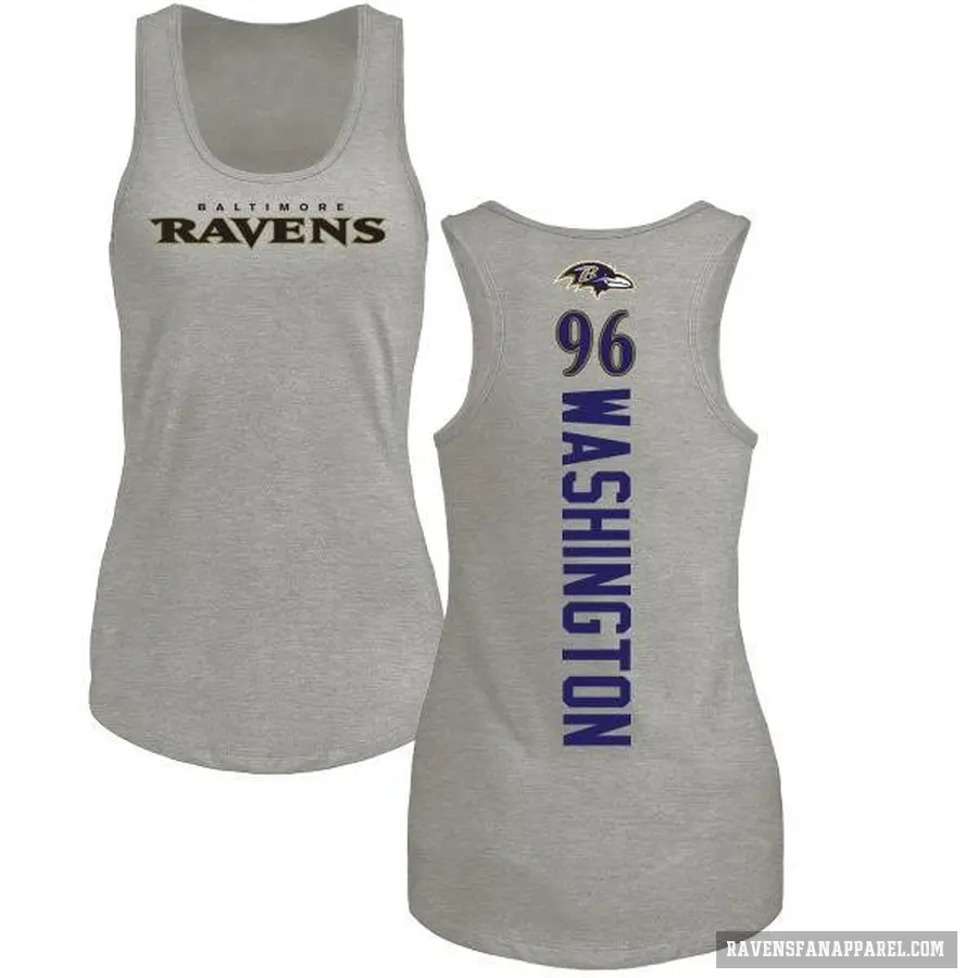 Women's ＃96 Broderick Washington Baltimore Ravens Ash Backer Tank Top