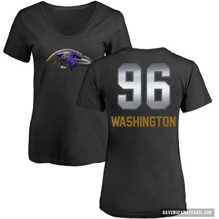 Women's ＃96 Broderick Washington Baltimore Ravens Black Midnight Mascot T-Shirt