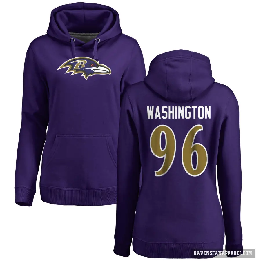 Women's ＃96 Broderick Washington Baltimore Ravens Purple Pro Line by Branded Name & Number Logo Pullover Hoodie