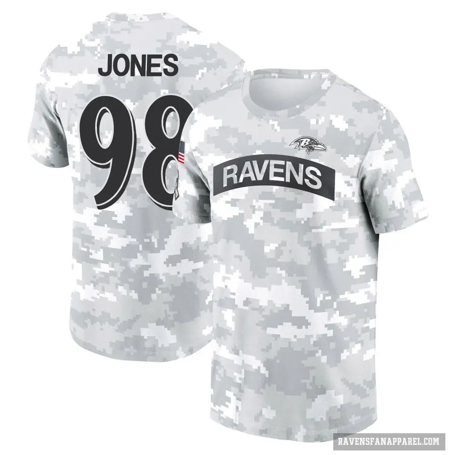 Women's ＃98 Travis Jones Baltimore Ravens Camo Arctic 2024 Salute to Service Long Sleeve T-Shirt