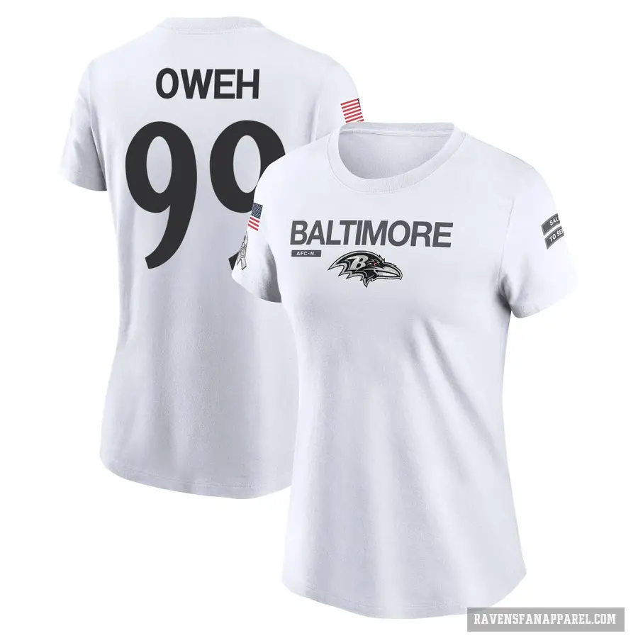 Women's ＃99 Odafe Oweh Baltimore Ravens White 2024 Salute to Service Performance T-Shirt