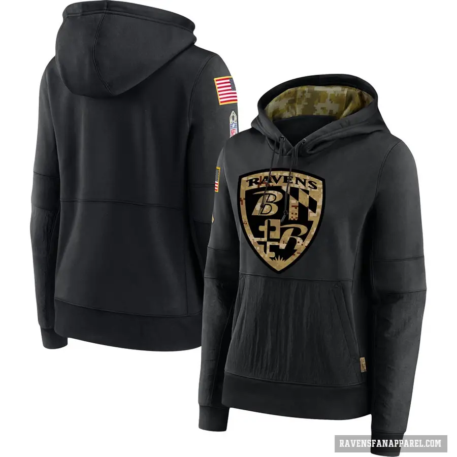 Women's Blank Baltimore Ravens Black 2020 Salute to Service Sideline Performance Pullover Hoodie