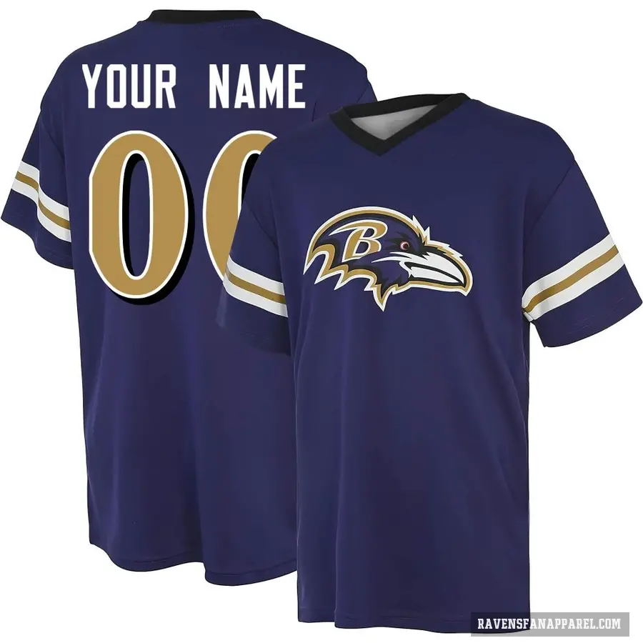 Youth ＃00 Custom Baltimore Ravens Purple Game Day V-Neck T-Shirt