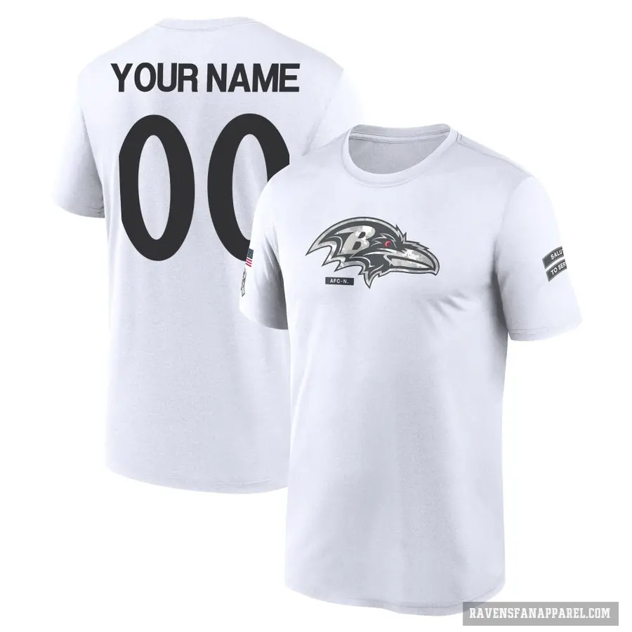 Youth ＃00 Custom Baltimore Ravens White 2024 Salute to Service Performance T-Shirt