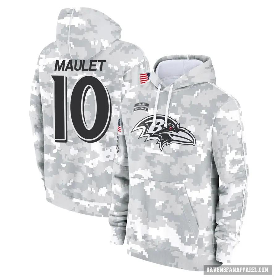 Youth ＃10 Arthur Maulet Baltimore Ravens Arctic Camo 2024 Salute to Service Club Fleece Pullover Hoodie